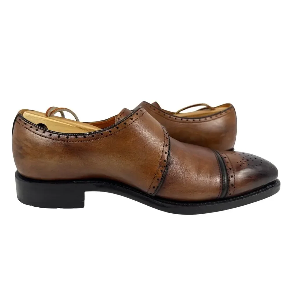 Speroni Monk Strap Dress Shoes Mens 7 7.5‎ Italian Cognac Leather Brogue Cap Toe